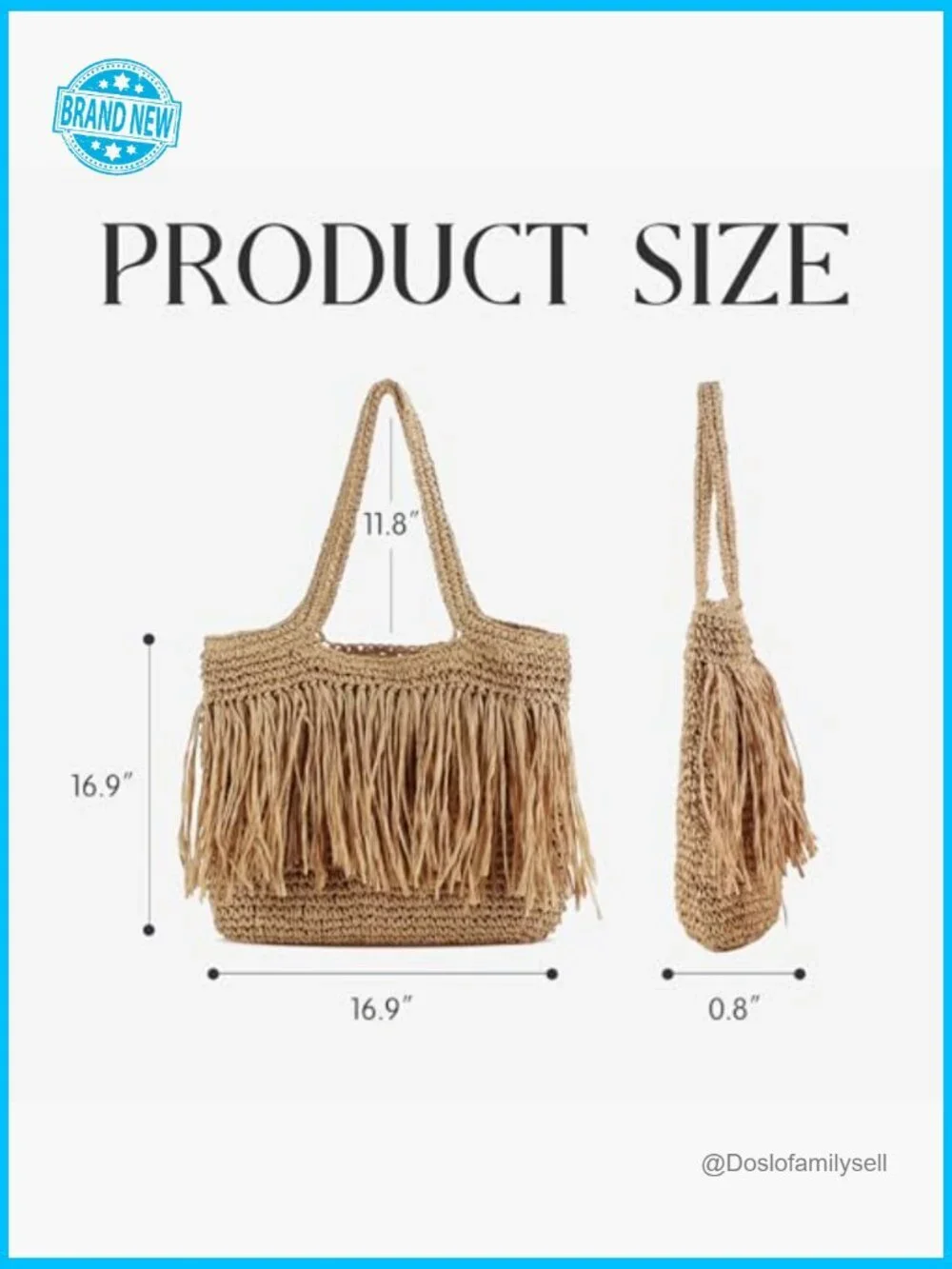 Handwoven Straw Tote Bag Lightweight Fringe Boho Beach Summer Shoulder Bag